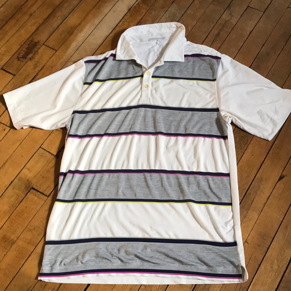 Nike Golf Dri-FIT Mens Polo Shirt White Gray Purple Striped Short Sleeve Small